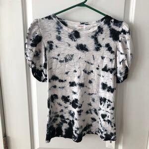 Goldie Lewinter Tie Dye Black and White Shirt size XS Ruffle Puffed Sleeves $112